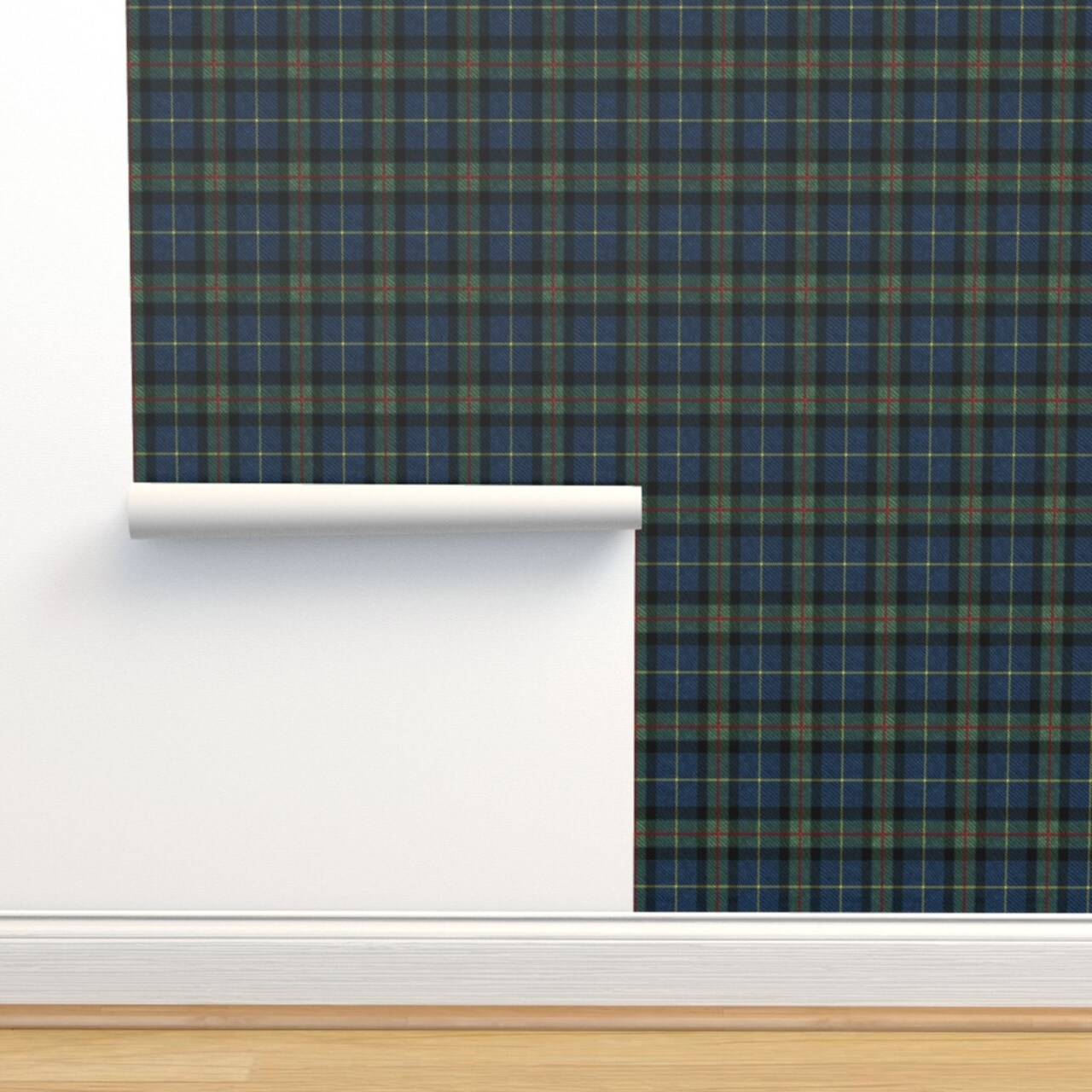 Plaid Blue Tartan Traditional Scotland Scottish Highland English Country Cottagecore Medium Scale Custom Removable Wallpaper by Spoonflower Peel & Stick Wallpaper 2FT Wide